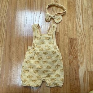 Emily & Oliver boho muslin cotton golden sun romper & headband. Size 6-9 months